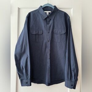 Kenneth Cole New York Navy Striped Button Down Long Sleeve Shirt Size XL